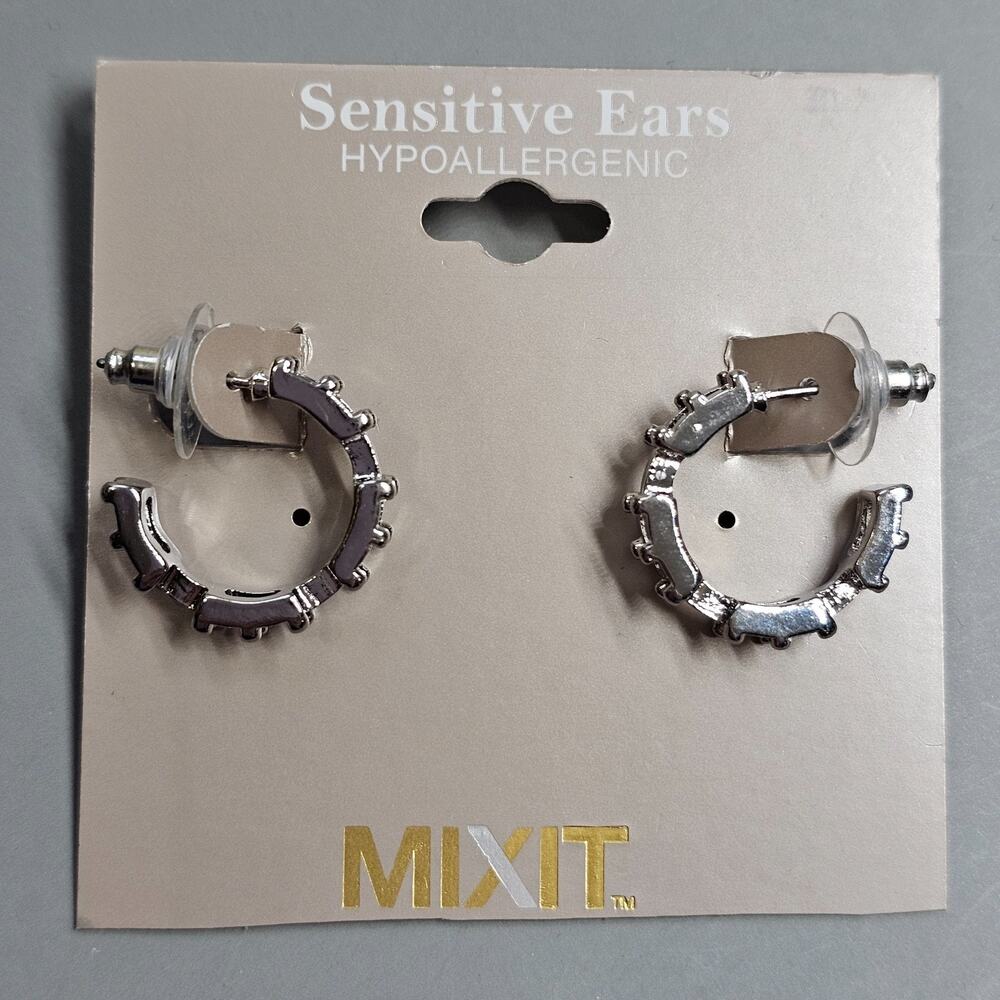 MIXIT Sensitive Ears Silvertone Hoop Earrings Hypoallergenic NEW